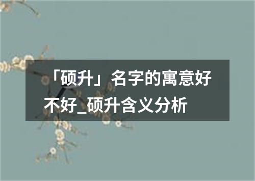 「硕升」名字的寓意好不好_硕升含义分析