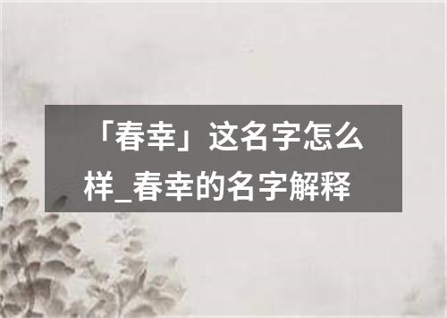 「春幸」这名字怎么样_春幸的名字解释