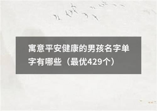 寓意平安健康的男孩名字单字有哪些（最优429个）