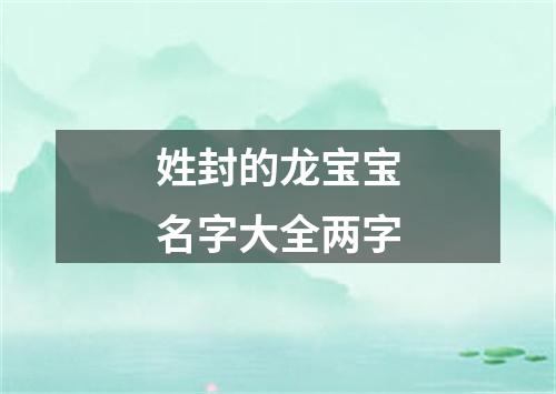 姓封的龙宝宝名字大全两字