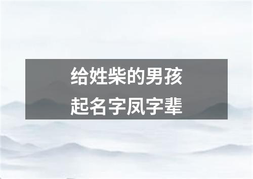 给姓柴的男孩起名字凤字辈