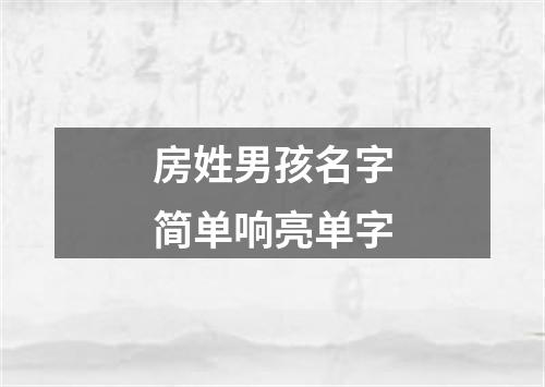 房姓男孩名字简单响亮单字